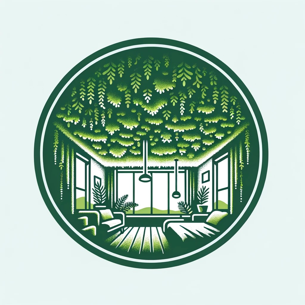 DALL·E 2024-01-23 15.07.49 - Icon representing a moss ceiling covering, not in a circle_ The icon should clearly depict a room ceiling covered in lush green moss, with a few plant