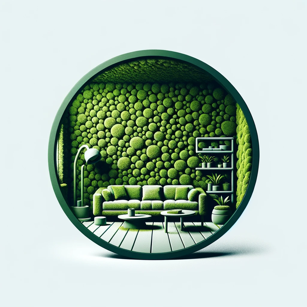 DALL·E 2024-01-23 15.09.30 - Icon representing a room with a moss wall covering, not in a circle_ The icon should depict a room where one entire wall is filled with vibrant green