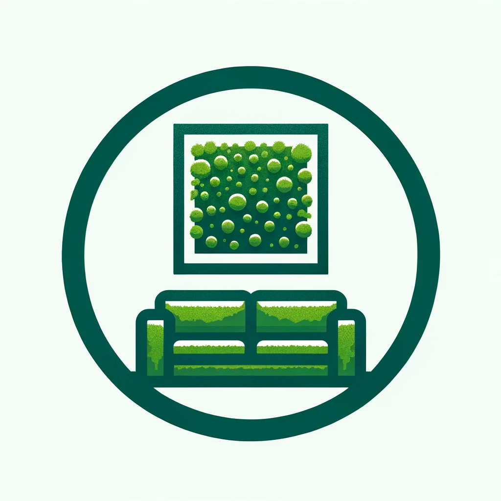 DALL·E 2024-01-23 15.13.43 - Icon representing a room with a single moss art piece on the wall, in a vibrant and green style_ The icon should depict a modern living room, featurin